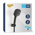 Produktbild: GROHE Vitalio 110, Duschkopf mit Schlauch und Halterung, wassersparend, 8l pro Min (Handbrause 2 Strahlarten, Duschbrause mit Duschschlauch 1,5m, Halterung klebbar), eckig, schwarz, 263992431