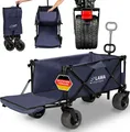 Produktbild: klapp Bollerwagen ohne Dach 100kg belastbar mit Bremsen breite Räder klappbarer Handwagen Outdoor Transportwagen faltbar Offroad Blau Faltwagen