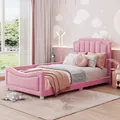 Produktbild: Kinderbett,Polsterbett 90*200cm Schlafsofa Bettgestell Multifunktionsweichbett mit Rückenlehne Armlehne Eltern-Kind-Bett Rosa