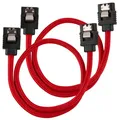 Produktbild: Corsair Premium Sleeved SATA-Kabel, rot 30cm - 2er Pack