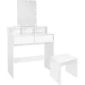 Produktbild: ML-Design Schminktisch mit LED-Beleuchtung, Frisiertisch mit Hocker, Spiegel, 2 Schubladen, 80x40x140 cm, Weiß, Moderne Kosmetiktisch mit 3 offenen
