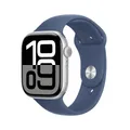 Produktbild: Apple Watch Series 10 GPS 46mm Silver Aluminium Case mit Denim Sport Band - M/L (MWWM3QF/A)