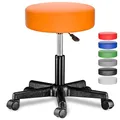 Produktbild: Casaria® Rollhocker Höhenverstellbar 10cm Polsterung 46-60cm Sitzhöhe 360° Drehbar Ø 35cm Rund Rollen Bürohocker Drehhocker Arbeitshocker Hocker Orange