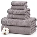 Produktbild: Amrapur Soft 550GSM 100% Combed Cotton Damast-Jacquard-Handtücher mit verzierter Bordüre, 6-teiliges Set, Grau, Baumwolle, 1 x 1 x 1 cm, 8