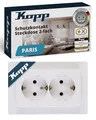 Produktbild: Kopp PARIS 2-fach Schutzkontaktsteckdose in Arktis-Weiß - Unterputz-Steckdose für Einbau in 1-fach Schalterdose - IP20 Einbausteckdose ohne Berührungsschutz - Steckdosen-Unterputz 16A & 250V~