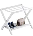Produktbild: Kofferständer, faltbarer Gepäckträger aus Bambus mit Ablage Weiß 44D x 67W x 52H