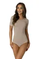 Produktbild: Alkato Body Damen Kurzarm aus Baumwolle – Bequemer Damen Body mit Rundhalsausschnitt und Druckknopfverschluss, Farbe: Beige Latte, Größe: L (Short 158-164 cm)