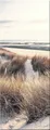 Produktbild: artissimo Glasbild Bild aus Glas 30x80 cm / Wandbild Hochformat / Wanddeko modern, Strand und Meer: Dünengräser mit Küstenblick in Beige