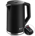 Produktbild: BALTER Edelstahl Wasserkocher mit Temperatureinstellung, 40°C-100°C, Doppelwand, BPA frei, leise & kabellos, Kettle, Teekocher mit Temperaturwahl, 1.5L, 2200W, Schwarz