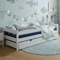 Produktbild: MEBLE WRÓBEL Kinderbett 90x180 cm mit 2 Schublade, Rausfallschutz und Lattenrost - Kinder Bett Montessori - Jugendbet aus Kiefer Massivholz in Wei... - Weiß