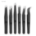 Produktbild: Pinzetten Set 6-tlg Edelstahl Flach Spitz Kreuz Pinzette gerade gebogen rostfrei