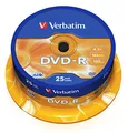 Produktbild: Verbatim DVD-R 16x Matt Silver 4.7GB, 25er Pack Spindel, DVD Rohlinge beschreibbar, 16-fache Brenngeschwindigkeit & Hardcoat Scratch Guard, DVD-R Rohlinge, DVD leer, Rohlinge DVD