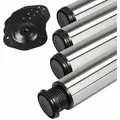 Produktbild: 4 Stück Tischbeine Höhe 710 mm ø 76 / 80 mm echt Edelstahl gebürstet belastbar bis 300 kg (75 kg pro Stück), Schreibtischbeine mit 32 mm