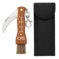 Produktbild: CRS Polizeigeprüftes Pilzmesser mit Bürste | Schwammerlmesser mit Pinsel zum aufklappen | Klappmesser mit gebogener Klinge Lineal aus rostfreiem Stahl | Kleines Taschenmesser (mit Tasche)