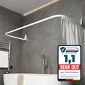 Produktbild: Erica Duschvorhangstange L-form & U-form - 4-in-1 Duschvorhangstange für Badewanne oder Dusche - Duschstange Ecke - Stahl mit Pulverbeschichtung - Ohne Deckenhalterung - Weiß