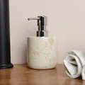 Produktbild: wohnfreuden Marmor Seifenspender Creme rund 15 cm - Nachfüllbarer Dosierspender aus Naturstein