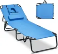 Produktbild: COSTWAY Gartenliege klappbar, Sonnenliege mit Gesichtsöffnung, 3 Kissen & verstellbarer Rückenlehne, Strandliege Liegestuhl bis 160kg 194x63x37cm Blau