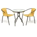 Produktbild: VCM 3-tlg. Bistroset | Balkonset | Gartentisch: 60 cm, Höhe: 72 cm | Sitzgarnitur mit Glastisch | Bistrostuhl Poly-Rattan - Gelb