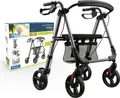 Produktbild: Weinberger Rollator leicht & einstellbar, 6,2 KG, Sitz mit Rückenlehne, Netz & Stockhalter, klappbar, 4-fach höhenverstellbar, 136 KG, Gehhilfe