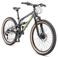 Produktbild: BIKESTAR Alu Kinder Jugend Mountainbike Vollgefedert, 21 Gang Shimano, 24 Zoll ab 9 - 10 Jahre | Fully MTB Scheibenbremse | Schwarz
