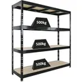 Produktbild: PROREGAL Profi Schwerlastregal Rhino HxBxT 200x200x60cm 4 Spanplatten-Ebenen 8mm Fachlast 500kg Schwarz Stecksystem Lagerregal Steckregal