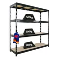 Produktbild: PROREGAL Profi Schwerlastregal Rhino EXTRA BREIT schwarz HxBxT 200x200x60cm Fachlast 500kg 4X Spanplatten-Ebenen 8mm Garagenregal, Lagerregal, Steckregal, Weitspannregal