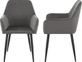Produktbild: Esszimmerstühle ’Hollola’ 2er Set Polsterstuhl mit Armlehnen Samt Dunkelgrau