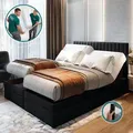 Produktbild: TRADA Adele Boxspringbett 200x200 Elektrisch verstellbar Taschenfederkern Doppelmatratze 9 Zonen Topper Bett mit Bettkasten Velour Stoff Schwarz - Schwarz