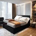 Produktbild: TRADA Boxspringbett ADÈLE 200x200 cm - elektrische Bett mit Matratze + Tooper und Bettkasten - Stoffbezug Veloursstoff - Schwarz