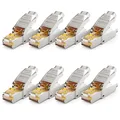 Produktbild: deleyCON 8x CAT 7 Netzwerkstecker Stecker RJ45 Werkzeuglos Geschirmt 10 Gbit/s 600 MHz Netzwerk Stecker für Starre Verlegekabel Rohkabel Steckverbinder RJ45 Ethernet LAN DSL Patchkabel