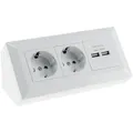 Produktbild: ChiliTec 2-fach Steckdosenblock + 2x USB, weiß 250V~/ 16A, Aufbaumontage, USB 3,1A