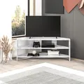 Produktbild: DECORTIE Thales Modernes Eck-Fernsehgerät, Multimedia-Center, TV-Ecke, Weißer Marmor Effekt, 110 x 36 x 45 cm