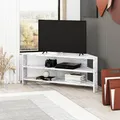 Produktbild: Hocuspicus Eck-TV-Einheit mit 2 Ablagen für Wohnzimmer, Büro, modernes Design, TV-Ständer 32-Zoll-Fernseher, mehrere Farboptionen für Dekorationen (weißer Marmoreffekt)