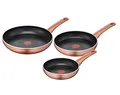 Produktbild: Lagostina Ramata Set aus drei Pfannen, Kupfer-Effekt außen, Aluminium-Antihaftbeschichtung, Durchmesser 20, 24 und 28 cm, schwarz