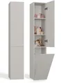 Produktbild: CDF Bad Hochschrank 174 cm Wäscheschrank mit Wäschekorb Badezimmerschrank hoch Aufbewahrung Schrank modern holzoptik - Kaschmir (beige)