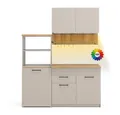 Produktbild: Vicco Küchenzeile Egbert, Greige/Artisan-Eiche, 160 cm mit ausziehbarem Tisch mit LED...