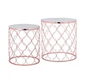 Produktbild: WOMO-DESIGN Beistelltisch 2er Set rund Metall Couchtisch Sofatisch Wohnzimmertisch handgefertigt (2-St), Ø45x50cm/40x45cm Marmor Optik mit Glasplatte verspiegelt Metallgestell