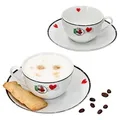 Produktbild: Ritzenhoff & Breker Caffee Amore 4tlg. Set Cappuccinotasse mit Untertasse I 200 ml I Porzellan I 2 Personen I Herz-Dekor mit Italienischer Flagge & schwarzem Rand I Für Cappuccino, Cafe au Lait, Tee