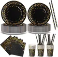 Produktbild: Nkaiso Party Geschirr 120 Stück Kinder-Geburtstag Party Deko (Schwarzes-Gold)