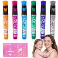 Produktbild: 6 Stück Glitzer Tattoo Set Tattoo Stifte Tattoo Stifte mit Aufkleber Schablon...