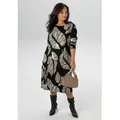 Produktbild: Jerseykleid ANISTON PLUS, Damen, Gr. 50, N-Gr, schwarz-weiß (schwarz, sanftes weiß), Milano Rib, Obermaterial: 70% Viskose, 25% Polyester, 5% Elasthan, gemustert, figurumspielend kniebedeckend, Rundhals, Kleider Jerseykleid, aus weicher Milano Rib-Qualität - NEUE KOLLEKTION, Topseller