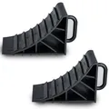 Produktbild: 2X Unterlegkeile 15x10x9 cm für PKW Wohnmobil Wohnwagen aus Kunststoff mit Griff Bremskeil Keil Camping Zubehör Schwarz Parkhilfe Einparkhilfe Parkstopper Standkeil Auto Parken Anhänger