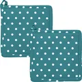 Produktbild: REDBEST Topflappen, Untersetzer Punkte 2er-Pack, 100% Baumwolle petrol Größe 20x20 cm - hitzebeständige Wattierung, außen robustes, glattes Gewebe (weitere Farben)