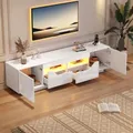 Produktbild: okwish 180×40×45cm TV-Sideboard mit 2 Schubladen und 2 Schränken, Lowboard mit LED-Leuchten,Fernsehbank und TV-Regal für 75-Zoll-Fernseher,Weiß