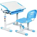 Produktbild: Kinderschreibtisch hoehenverstellbar, Schuelerschreibtisch Kindermoebel neigungsverstellbar, Kindertisch mit Stuhl, Schreibtisch Kinder,Blau - Costway