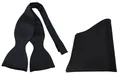 Produktbild: schöne TigerTie Satin Selbstbinder Fliege + Einstecktuch in Schwarz Uni einfarbi