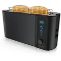 Produktbild: Arendo Automatik 2 Scheiben 1000W Langschlitz Toaster, Auftaufunktion, Wärmeisolierendes Doppelwandgehäuse, Schwarz