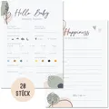 Produktbild: Things of Happiness 20 x Babyparty Tippkarten | Babyshower Ratespiel Karten zum Ausfüllen für Jungen & Mädchen | Spiel Gender Reveal Party | Geschenk Geburt mit Wünschen fürs Baby (Grün, Beige)