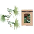Produktbild: Christbaumschmuck Glas 4,5cm x 3 Stück Vögel auf Clip in Kartonbox - Glasschmuck Weihnachten - Weihnachtsschmuck für Weihnachtsbaum - Weihnachtsvögel & Weihnachtsbaumschmuck - Mild Sage