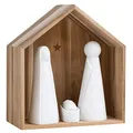 Produktbild: Räder Große Krippe mit 3 Figuren aus Porzellan und einem Haus aus Akazienholz in der Größe 18,5x20,5x9,5cm, 90042